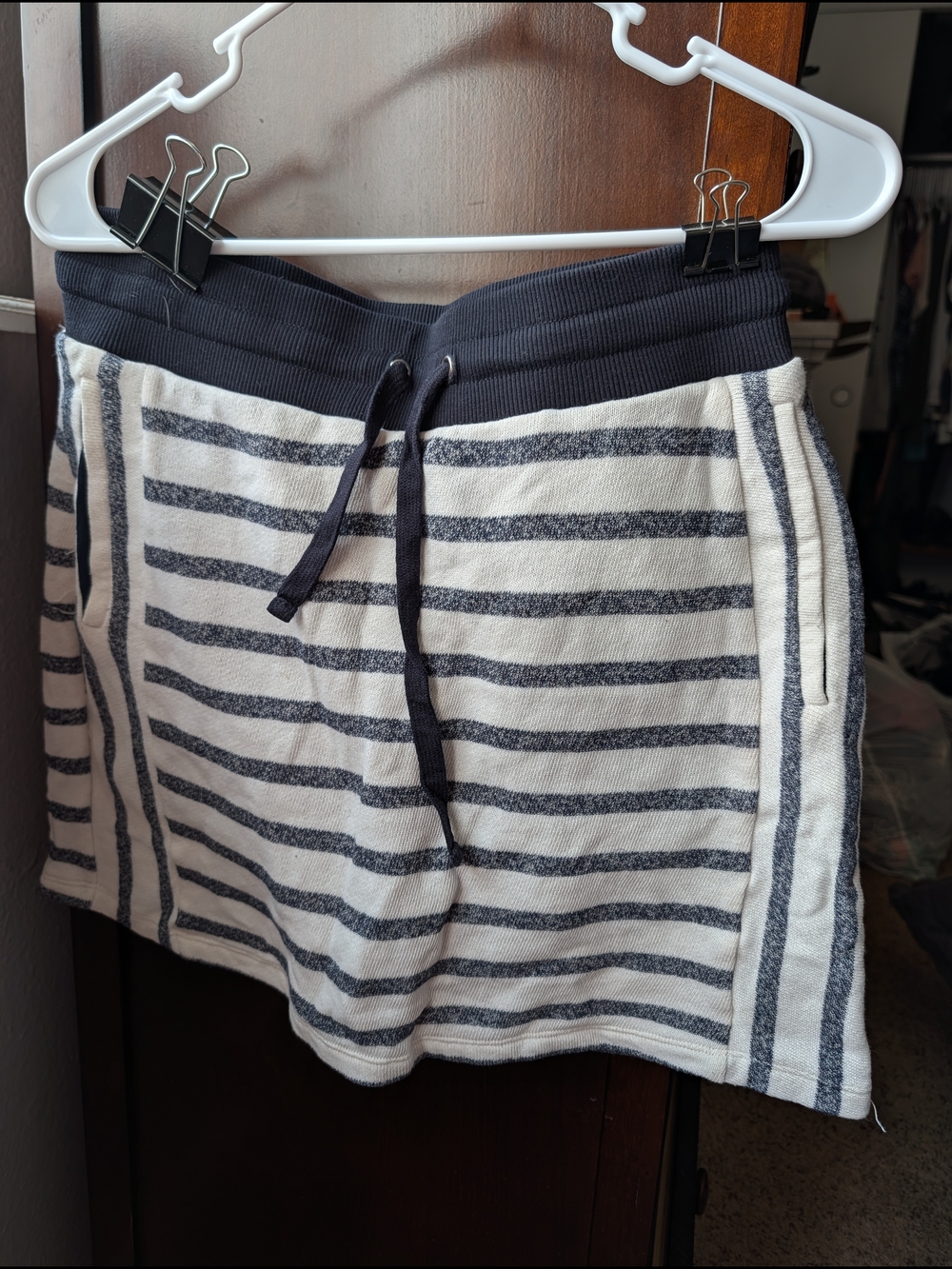 Jones New York Navy & White Striped Terry Skort with Drawstring